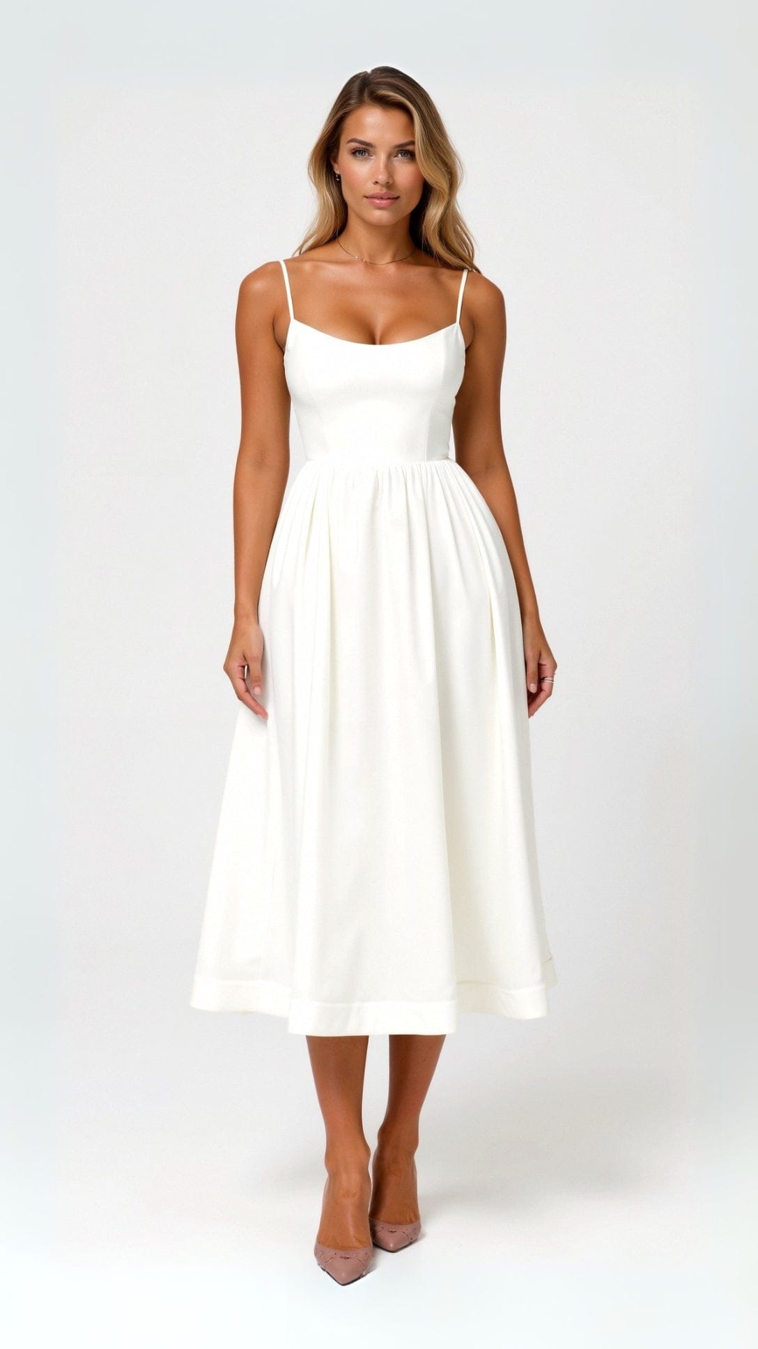 Sophie | Élégante Robe Midi Chic Femme Blanche 0