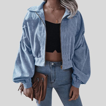 Veste-Bleue-Velours-Femme