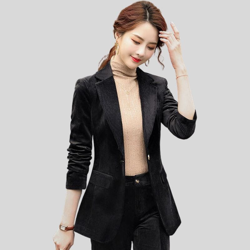 Veste-Noire-Velours-Femme