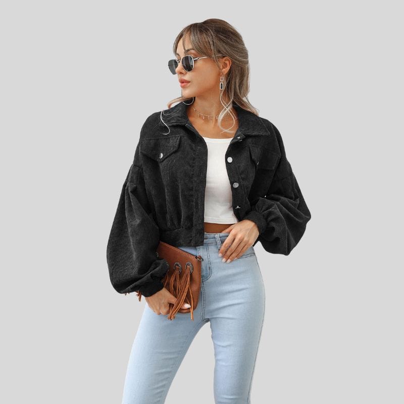 Veste-Velour-Cotelé-Noir-Femme