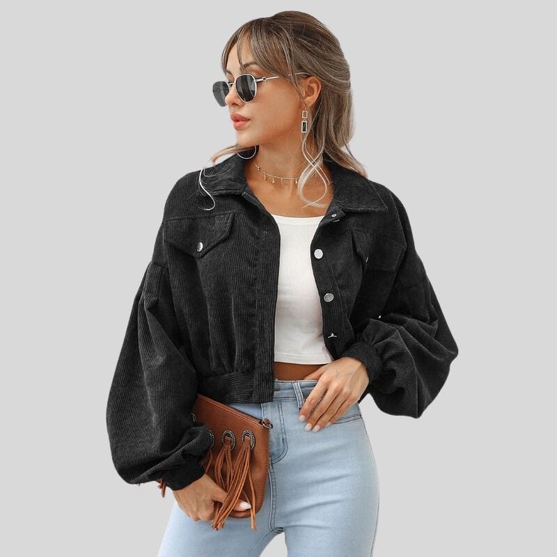 Veste-Velour-Cotelé-Noir-Femme