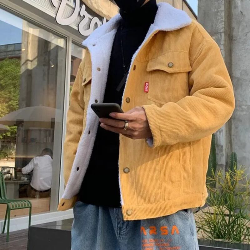 Veste-Velour-Homme-Col-Mouton