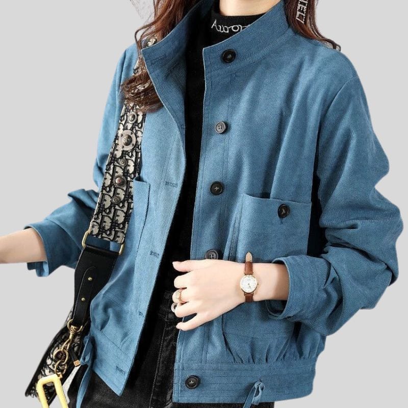 Veste-Velours-Femme-Bleue