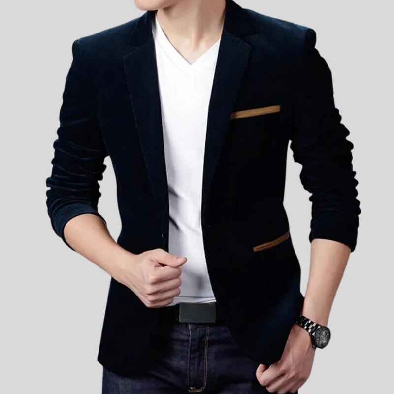 Veste-Velours-Homme-Bleu-Marine