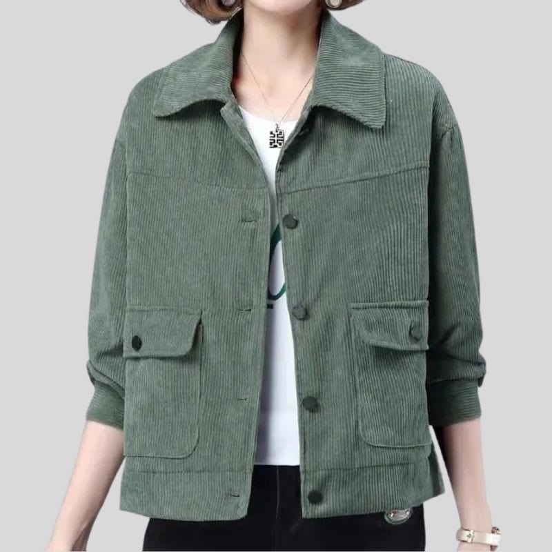 Veste-Velours-Vert-Bouteille-Femme