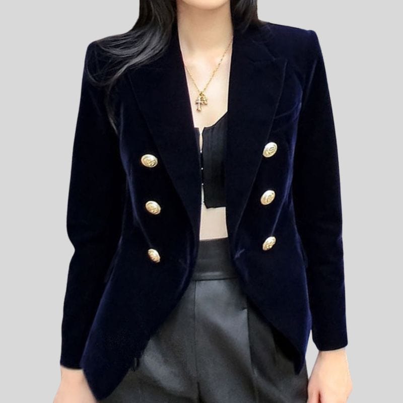 Veste-en-Velours-Bleu-Marine-Femme