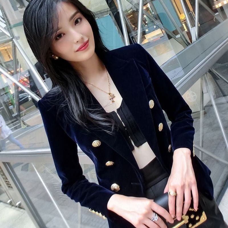 Veste-en-Velours-Bleu-Marine-Femme