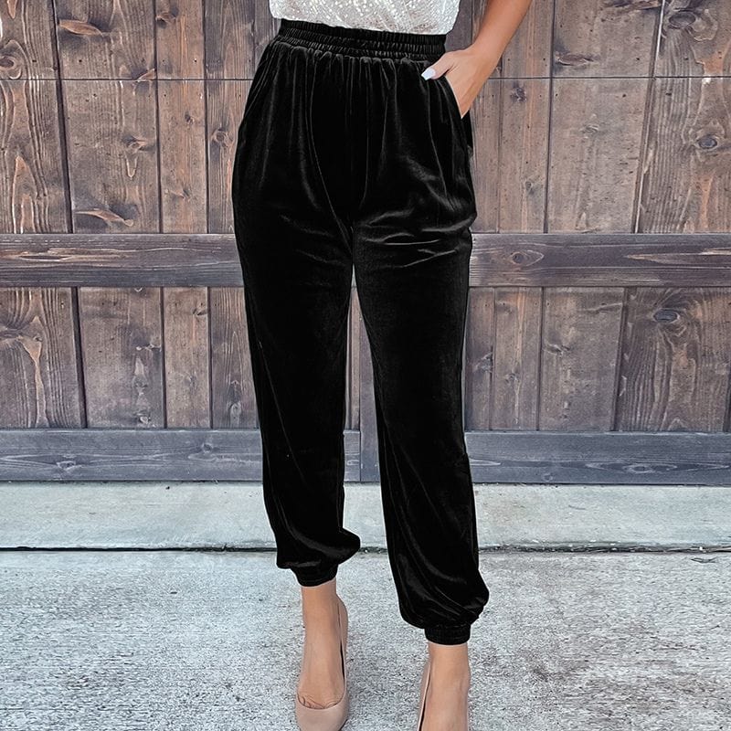 Pantalon-Velours-Ras-Noir-Femme